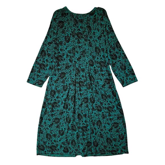 J Jill Midi Dress sz L Women Floral Hunter Green Long Sleeve Cottagecore Prairie - Picture 2 of 16